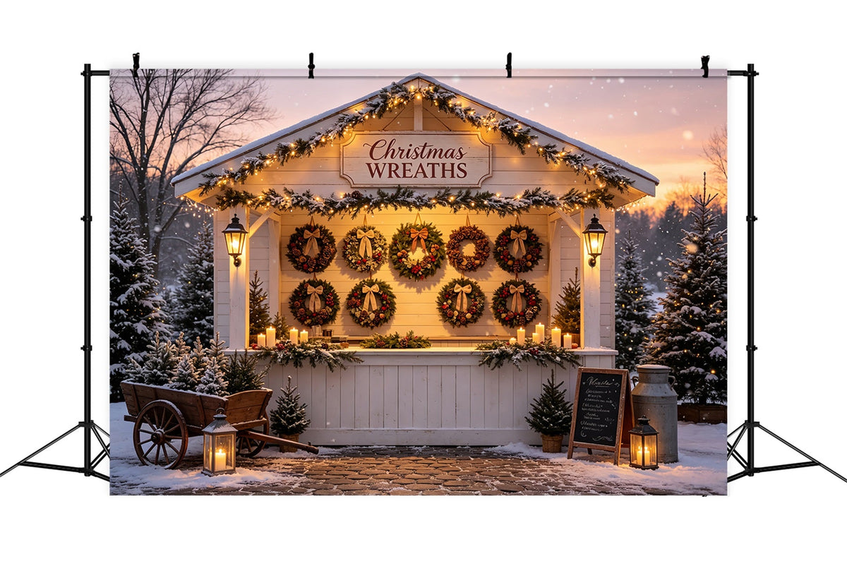 Fond De Couronne De Noël Stand De Marché De Couronnes Enneigées Décors Muraux De Noël CSH69-6