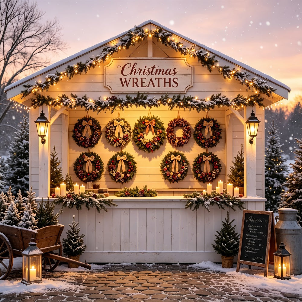 Fond De Couronne De Noël Stand De Marché De Couronnes Enneigées Décors Muraux De Noël CSH69-6
