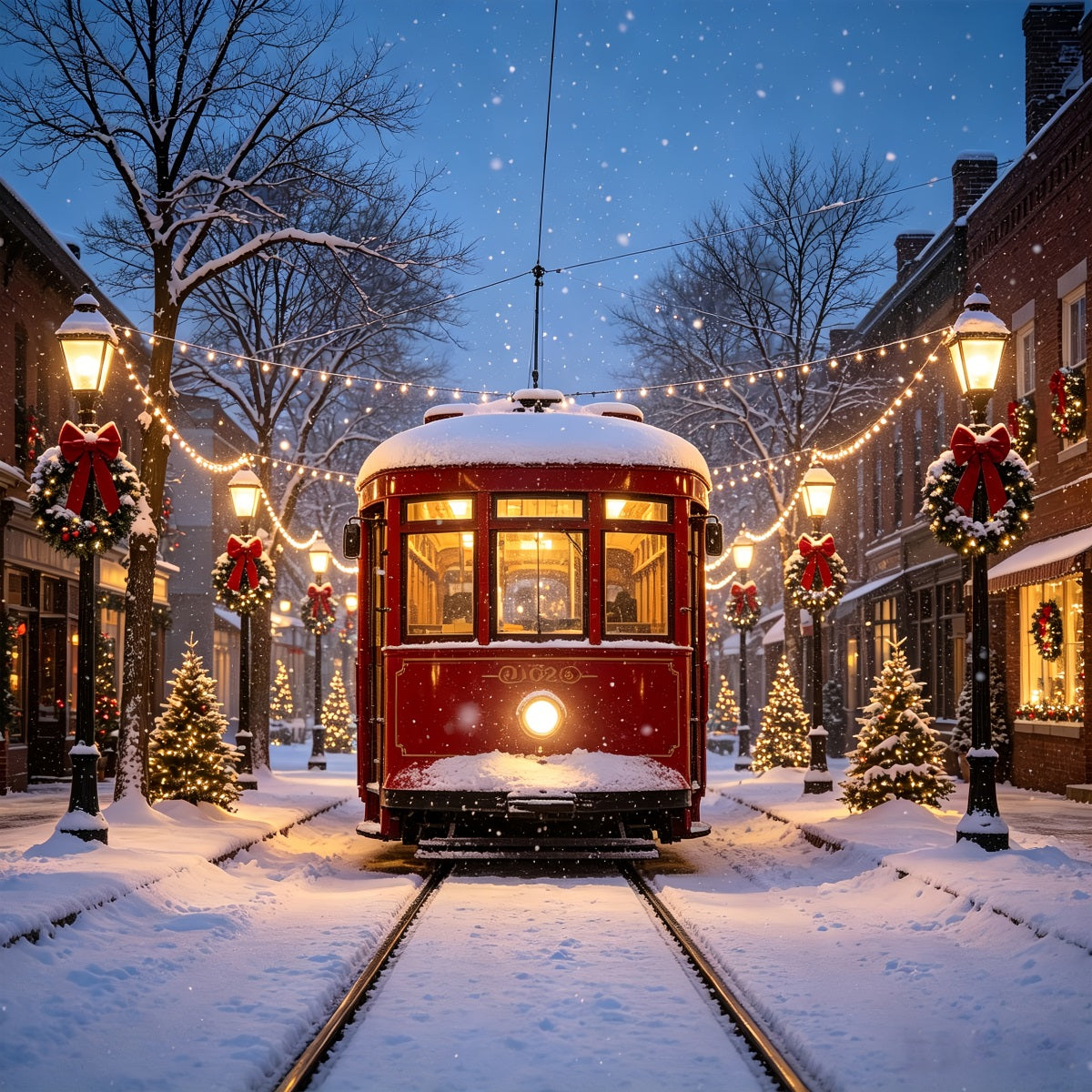 Décors De Village De Noël Tramway Vintage Snowy Street Décor Pour Village De Noël CSH69-68