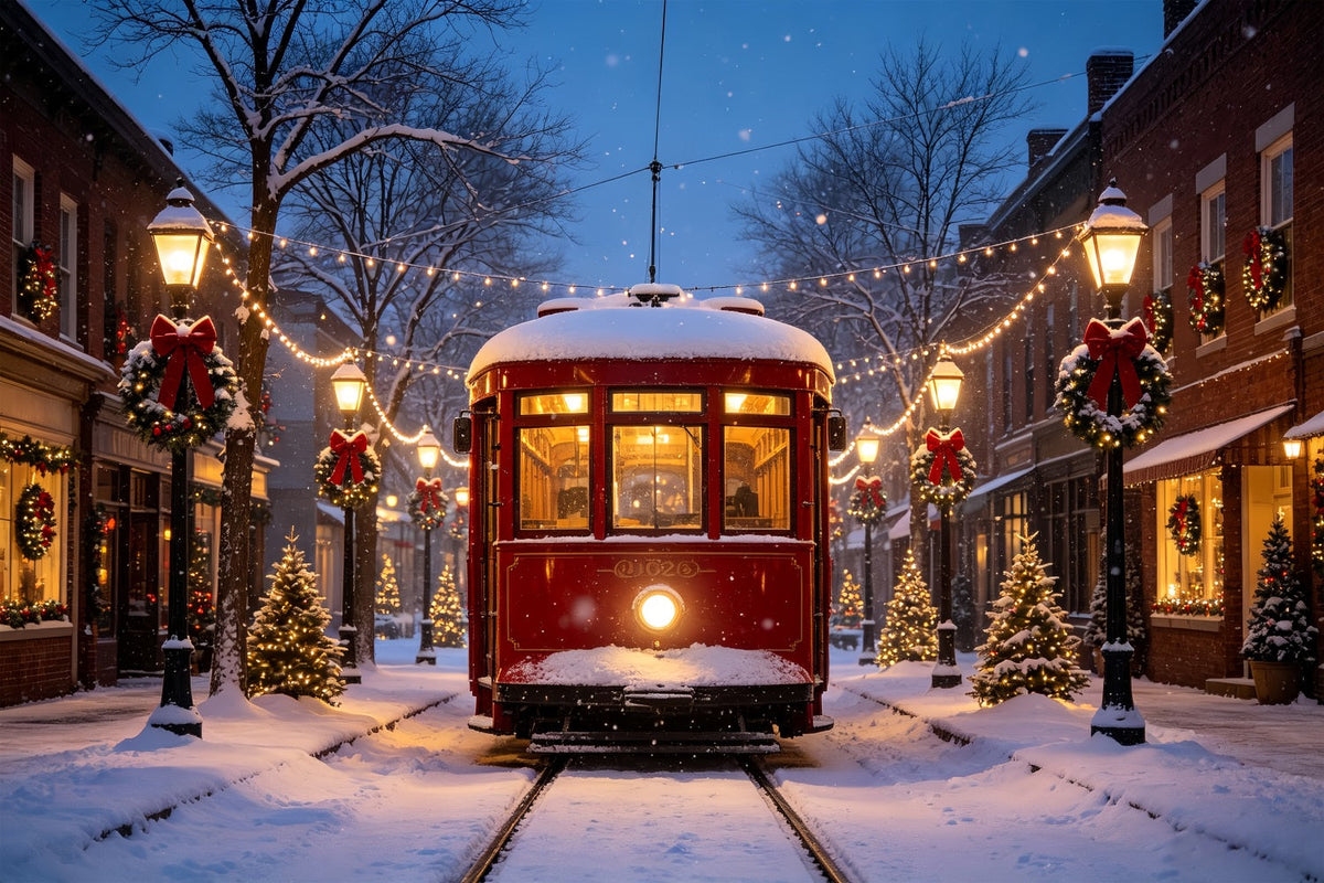 Décors De Village De Noël Tramway Vintage Snowy Street Décor Pour Village De Noël CSH69-68