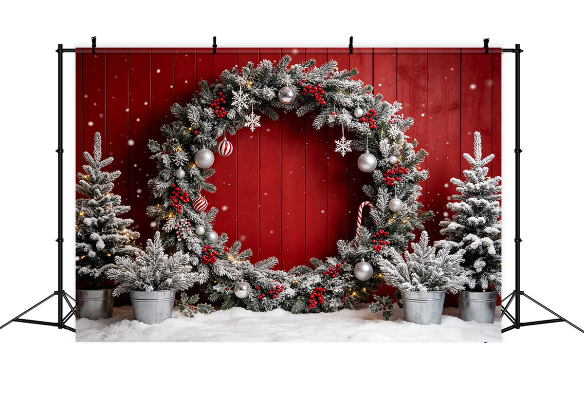 Décor De Photomaton De Noël Mur De Couronne Rouge Givrée Photographie De Décors De Noël CSH69-69