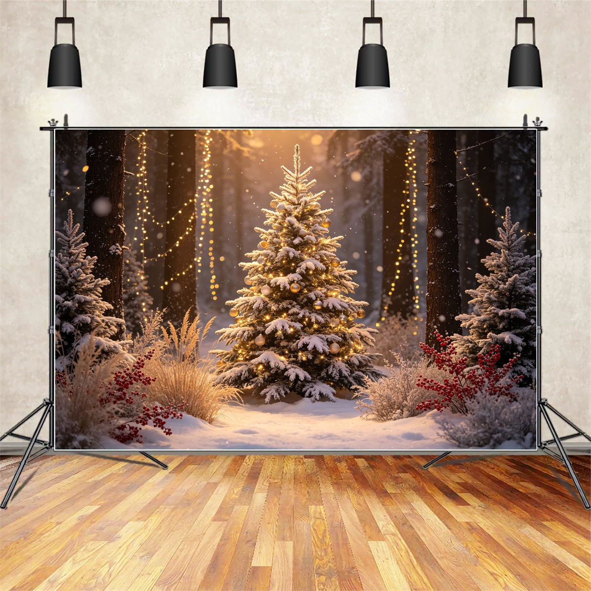 Fond De Sapin De Noël Lumières Scintillantes Des Arbres De La Forêt Décor De Studio De Noël CSH69-7