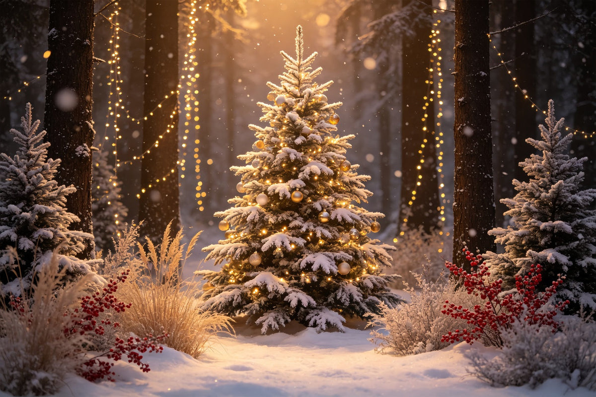 Fond De Sapin De Noël Lumières Scintillantes Des Arbres De La Forêt Décor De Studio De Noël CSH69-7