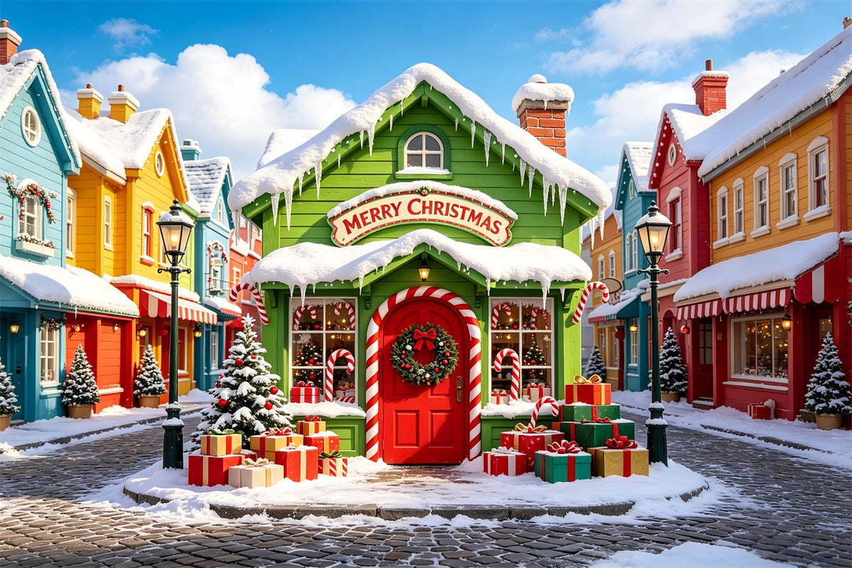 Décors De Village De Noël Maison De Rue Colorée Sous La Neige Fond De Noël CSH69-86