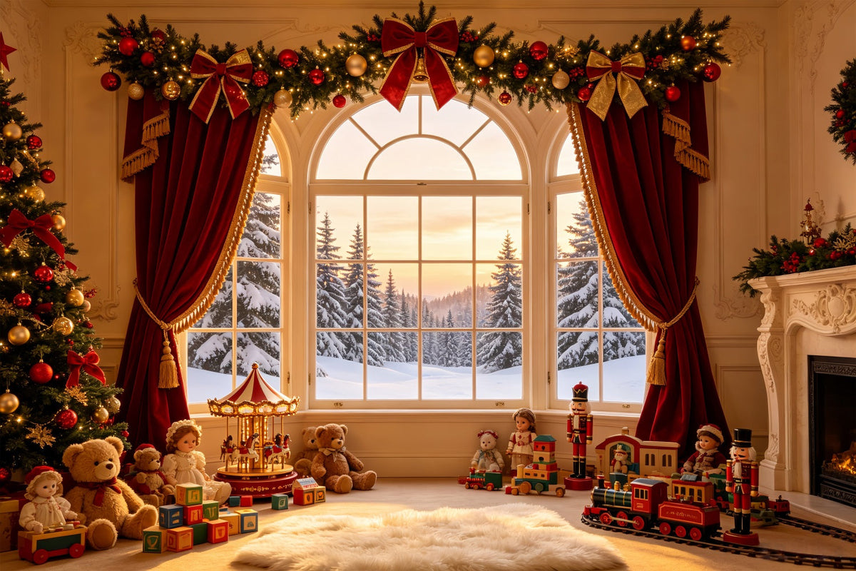 Décor De Vitrine De Noël Présentoir À Rideaux Pour Jouets Vintage Décor De Noël Intérieur CSH69-9