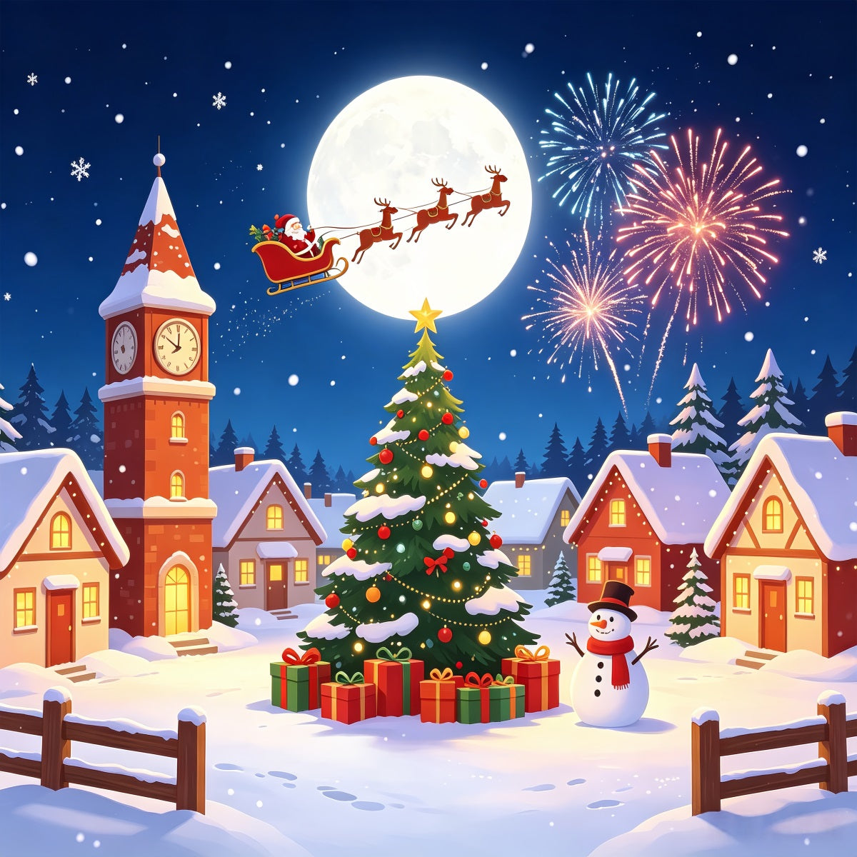 Décor Pour Village De Noël Feux D'Artifice De La Lune Des Neiges Fond De Lumières De Noël CSH69-92
