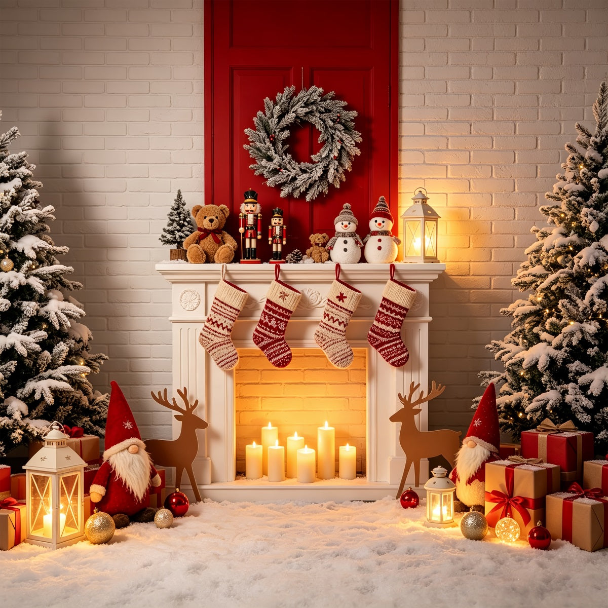 Fond De Cheminée De Noël Présentoir De Bas Douillet Fond Photo De Noël CSH69-93