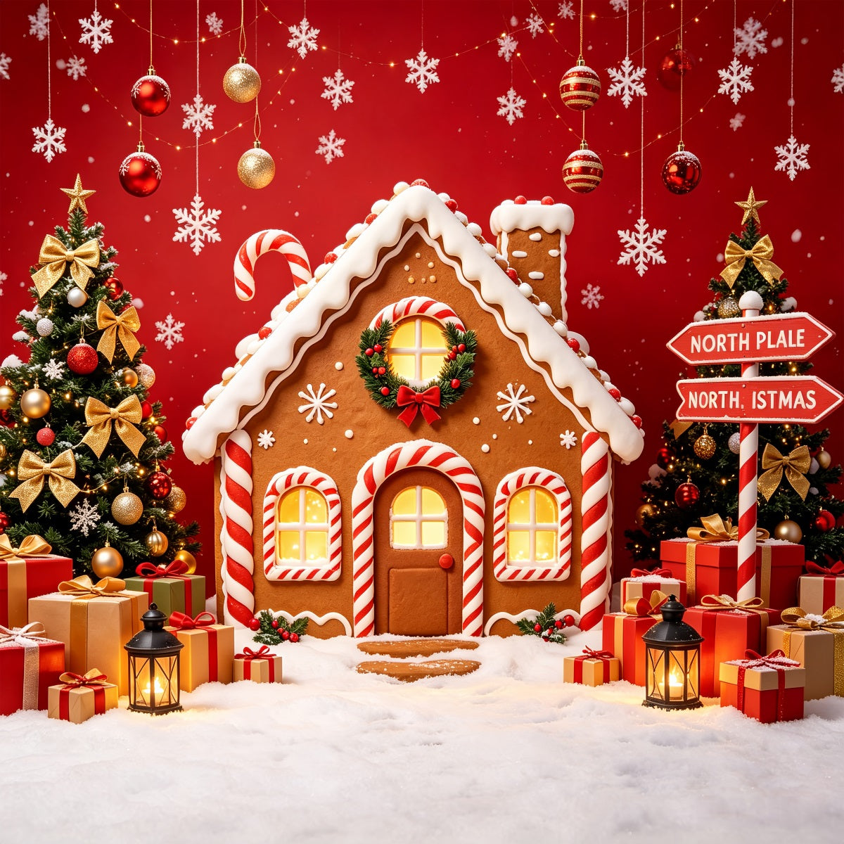 Fond Photo Du Pôle Nord Présentoir À Cadeaux Maison En Pain D'Épice Fond Du Pôle Nord CSH69-95