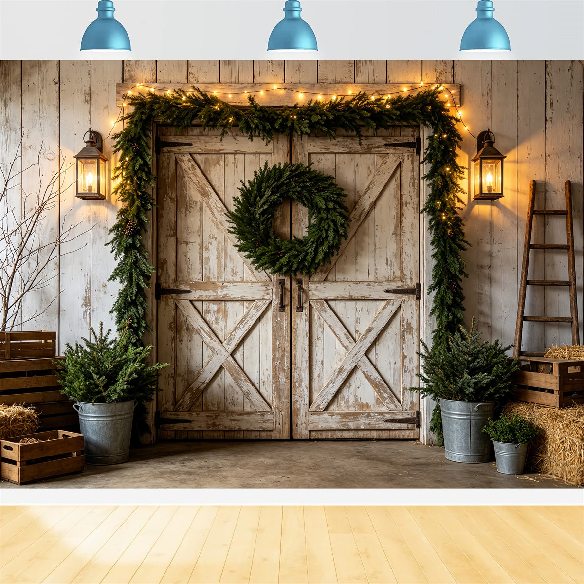 Décor De Noël De L'Ouest Couronne De Grange Blanche Rustique Décor De Noël Extérieur CSH69-97