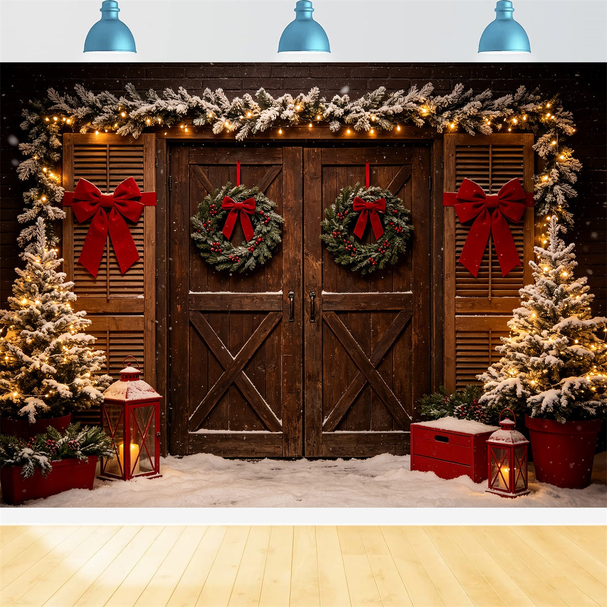 Décor De Noël De L'Ouest Couronne Rustique Pour Double Porte Décor De Noël Extérieur CSH69-99