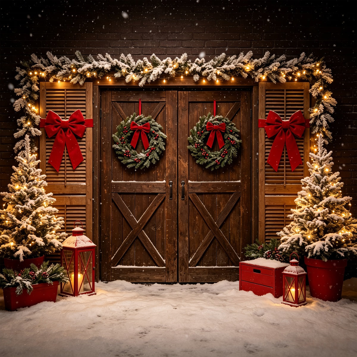 Décor De Noël De L'Ouest Couronne Rustique Pour Double Porte Décor De Noël Extérieur CSH69-99