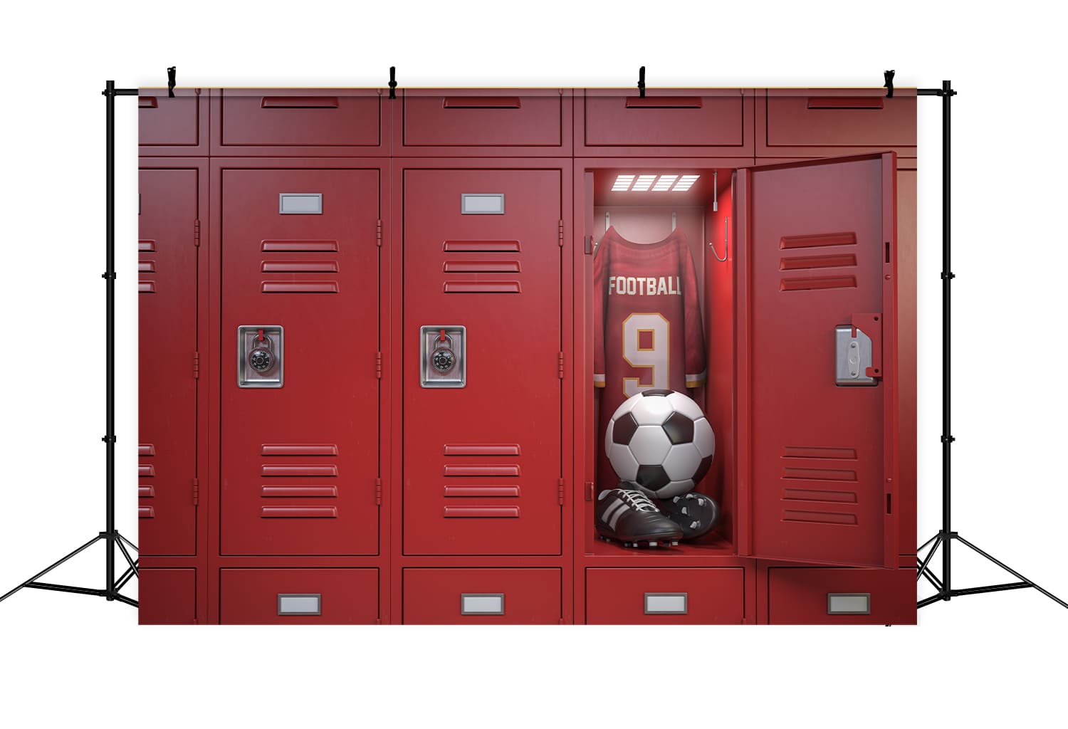 Toile de Fond de Vestiaire Scolaire avec Ballon de Football DBD7-26