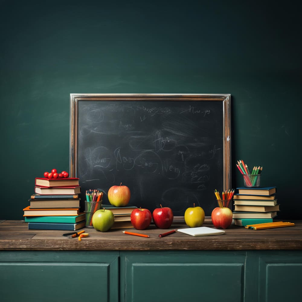 Toile de Fond de Tableau Noir avec Livres et Pommes pour la Rentrée Scolaire DBD7-28