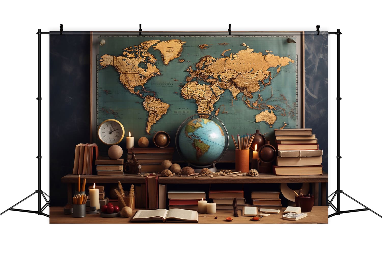 Toile de Fond de Globe et Tableau de Mathématiques pour la Rentrée Scolaire DBD7-31