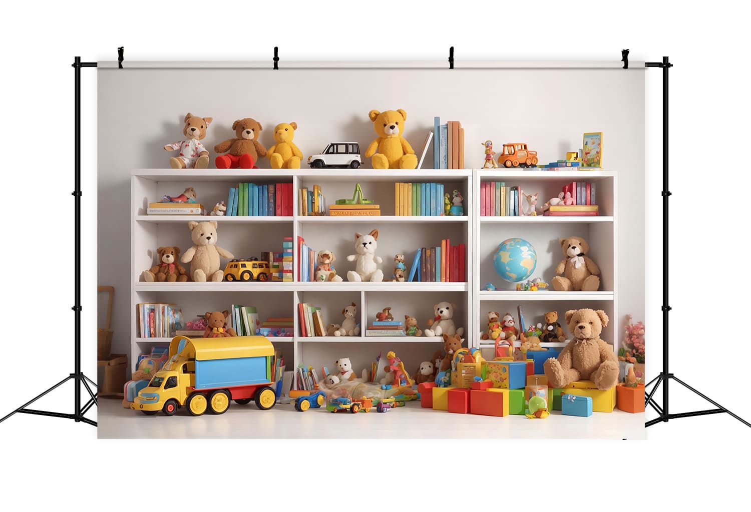 Toile de Fond d'Étagère avec Livres et Jouets pour la Rentrée Scolaire DBD7-51