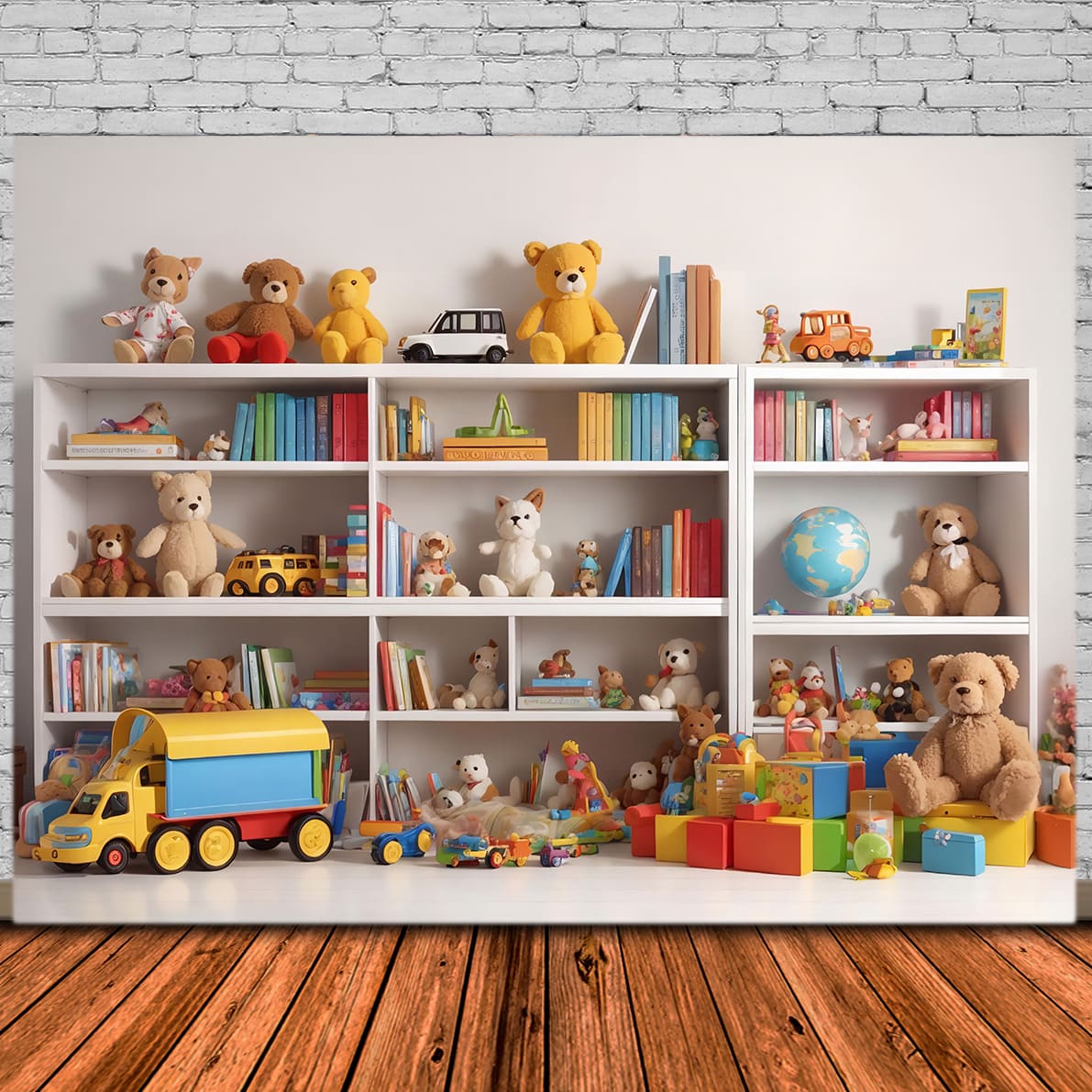 Toile de Fond d'Étagère avec Livres et Jouets pour la Rentrée Scolaire DBD7-51