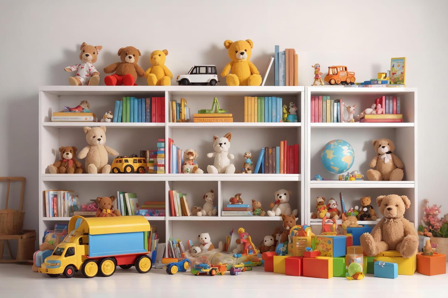 Toile de Fond d'Étagère avec Livres et Jouets pour la Rentrée Scolaire DBD7-51