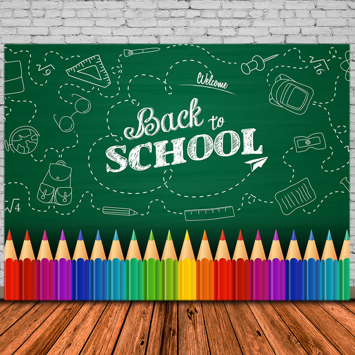 Toile de Fond de Crayons sur Tableau Noir pour la Rentrée Scolaire DBD7-89