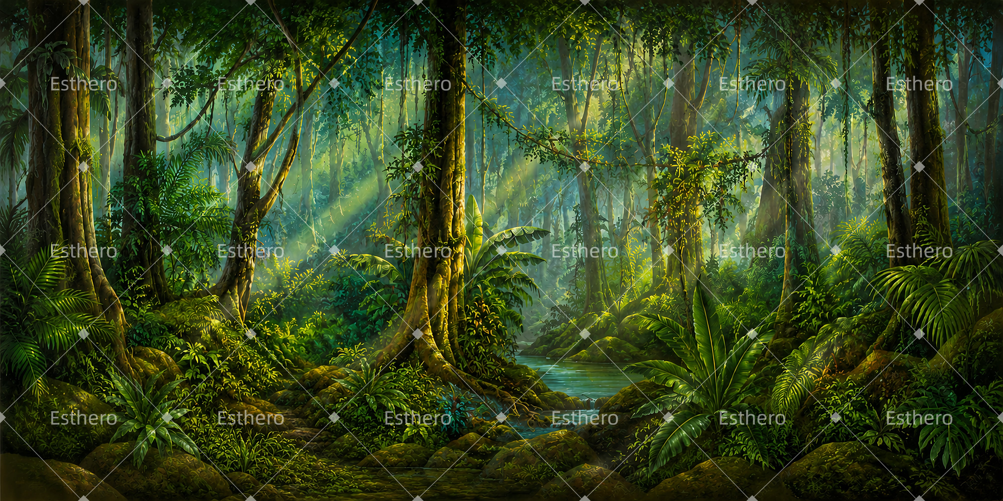 Décor de jungle tropicale africaine toile de fond forestière pour théâtre DLS65-T2