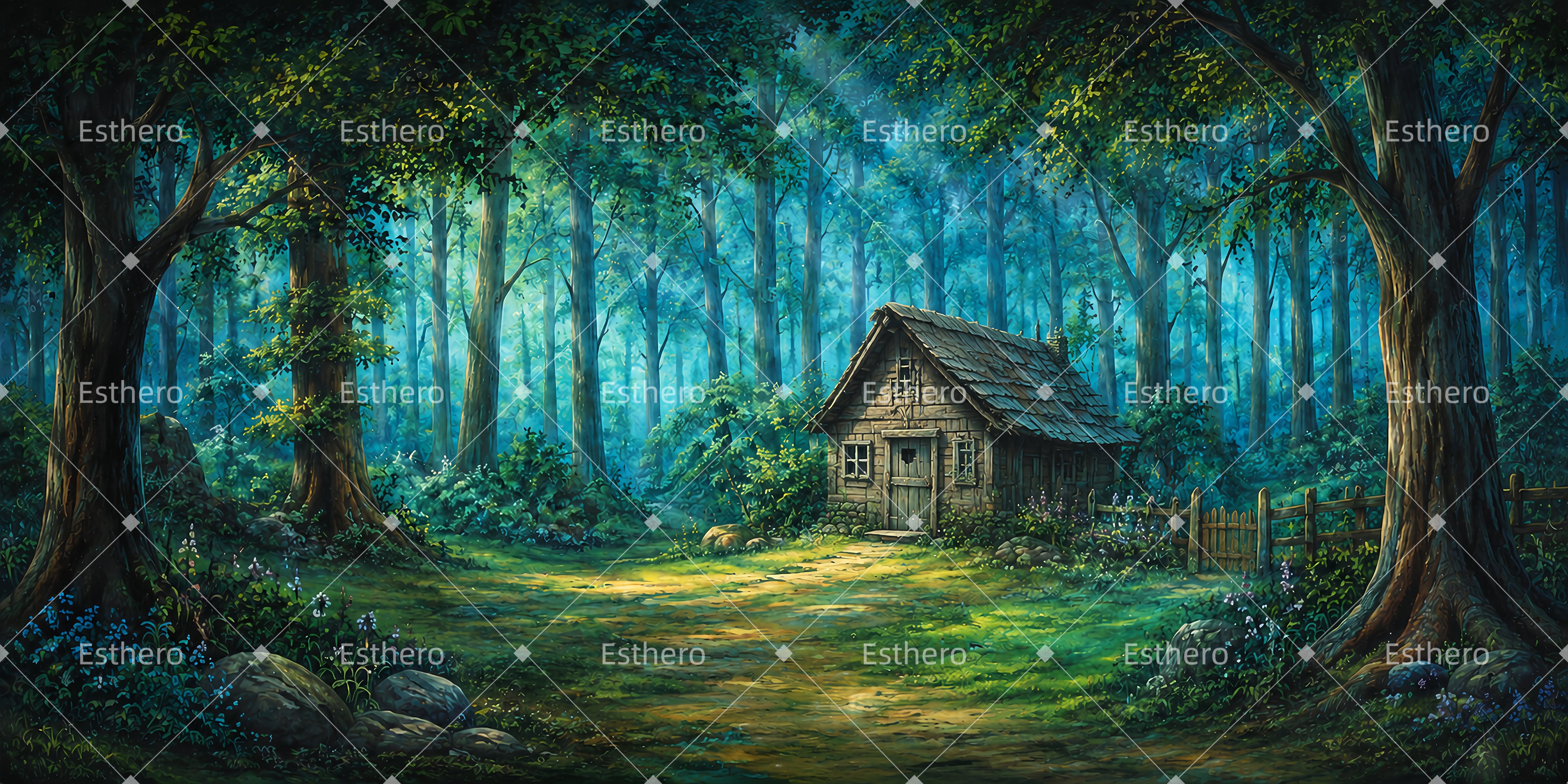 Toile de fond de refuge dans la jungle pour scène de théâtre DLS65-T3