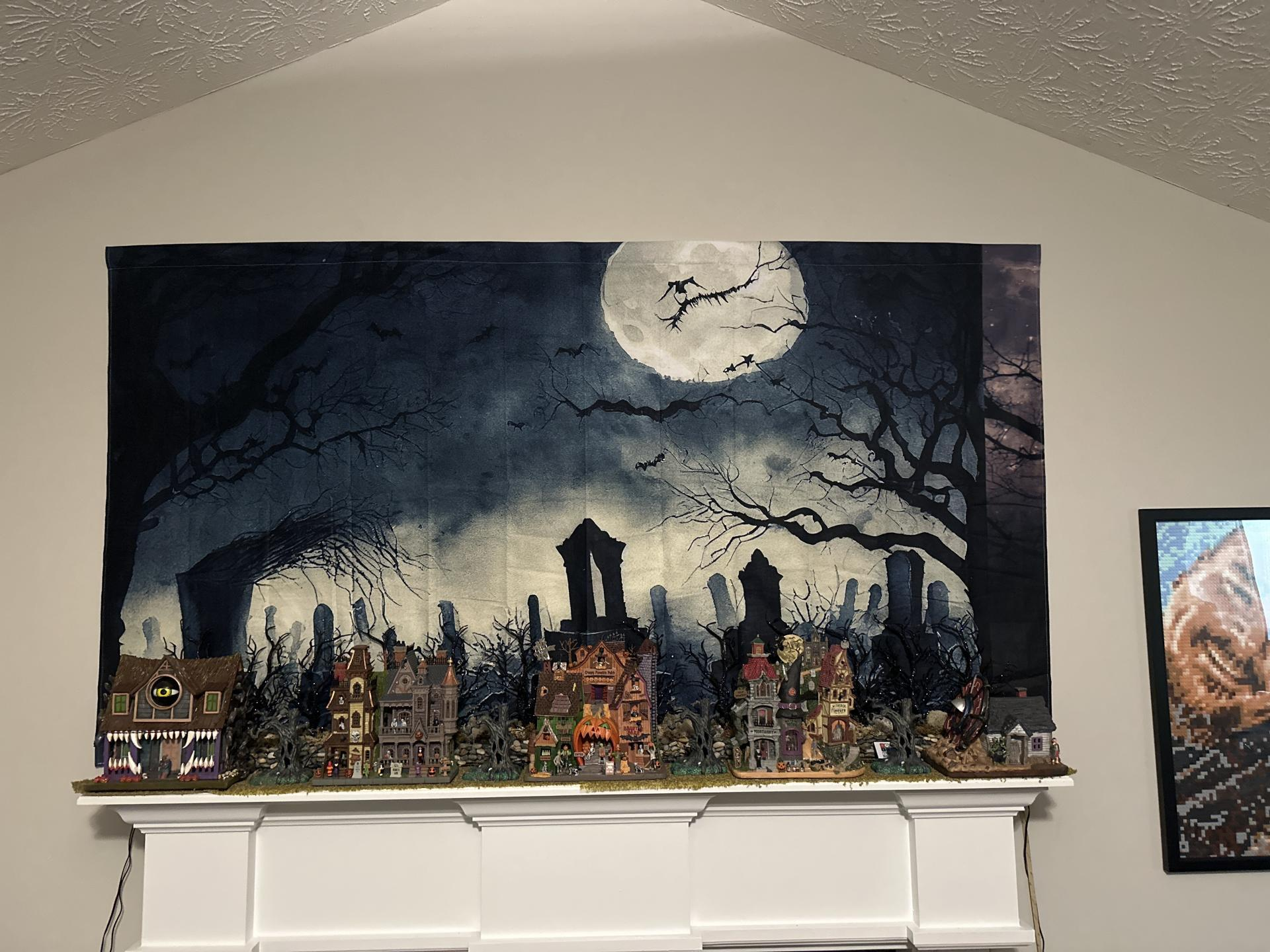 Toile de fond de cimetière avec arbres morts Halloween RR7-495