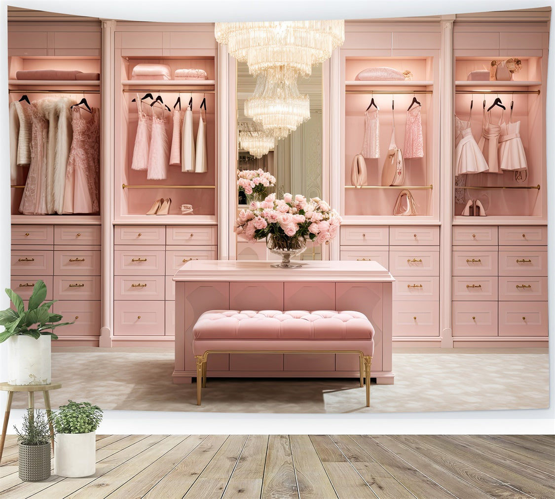 Toiles de Fond Fête des Mères Garde-robe Luxueuse Rose Poudré Florale GQ2-138