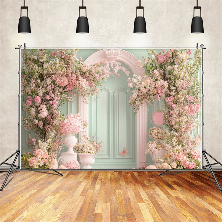 Toile de Fond Joyeuse Fête des Mères Porte de Roses Vert Menthe GQ2-161