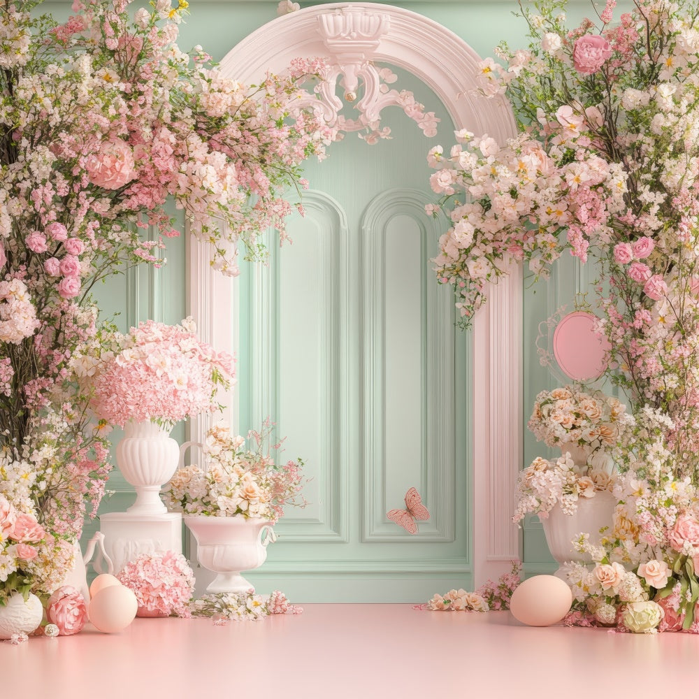 Toile de Fond Joyeuse Fête des Mères Porte de Roses Vert Menthe GQ2-161