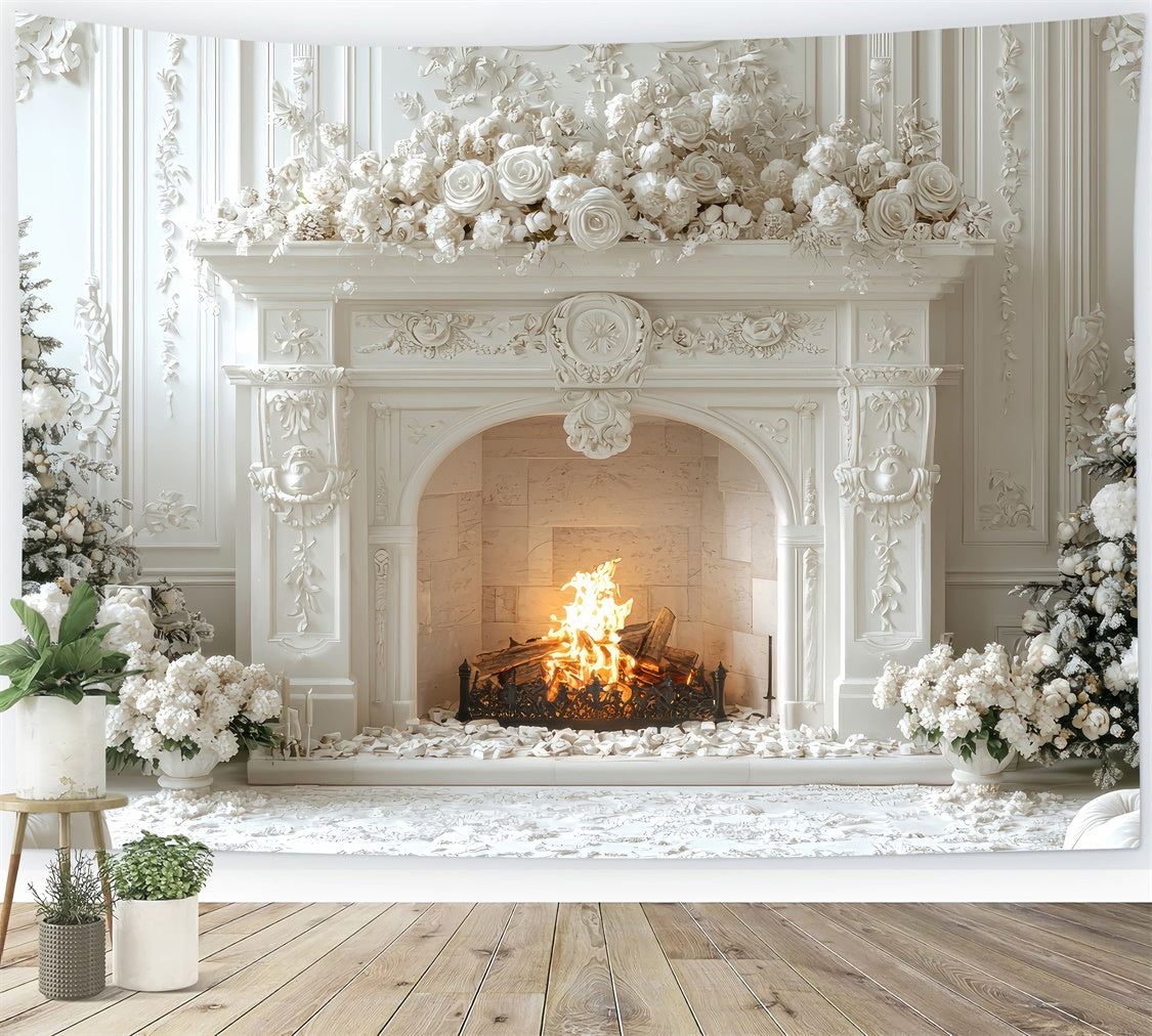 Toile de fond Photo Fête des Mères Cheminée Noël Blanche GQ2-192