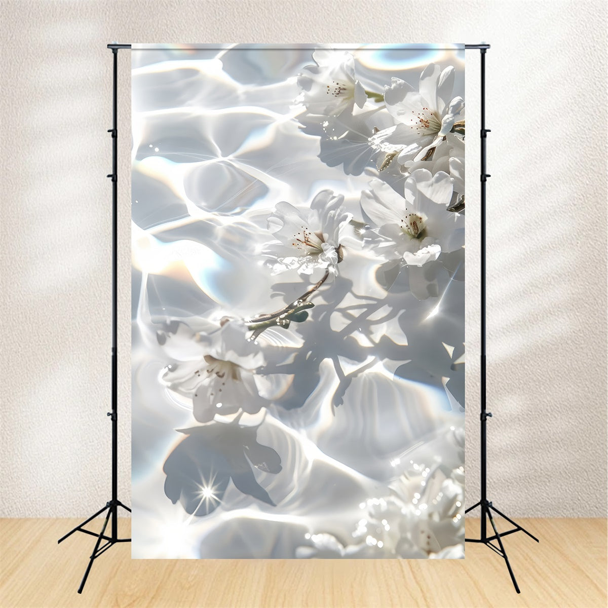 Toile de fond Fête des Mères Fleur Blanche Eau Étincelante GQ2-197