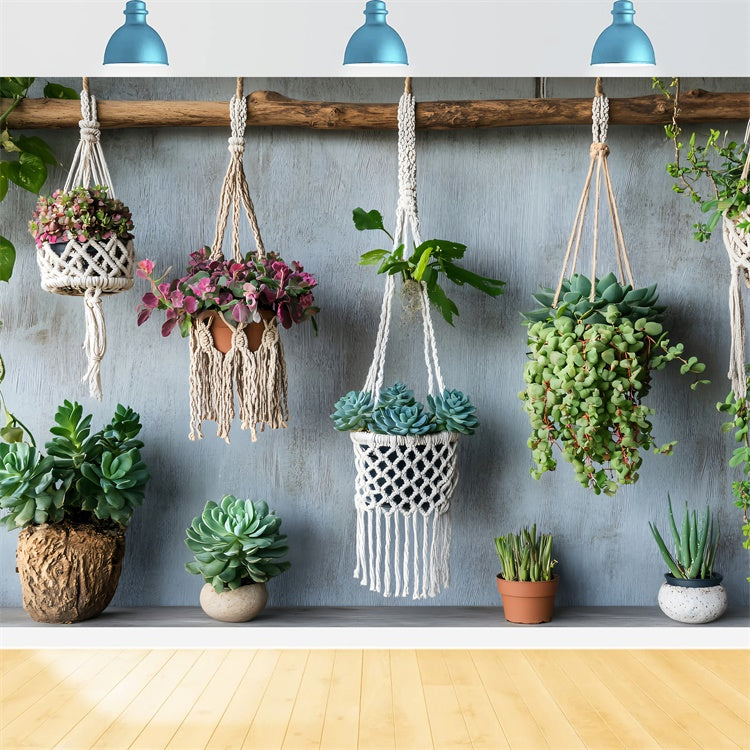 Toile de Fond Photo Boho Macramé Plante Suspendue GQ2-48