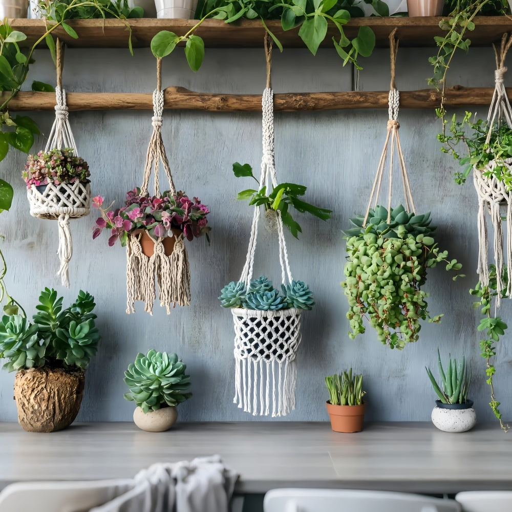 Toile de Fond Photo Boho Macramé Plante Suspendue GQ2-48