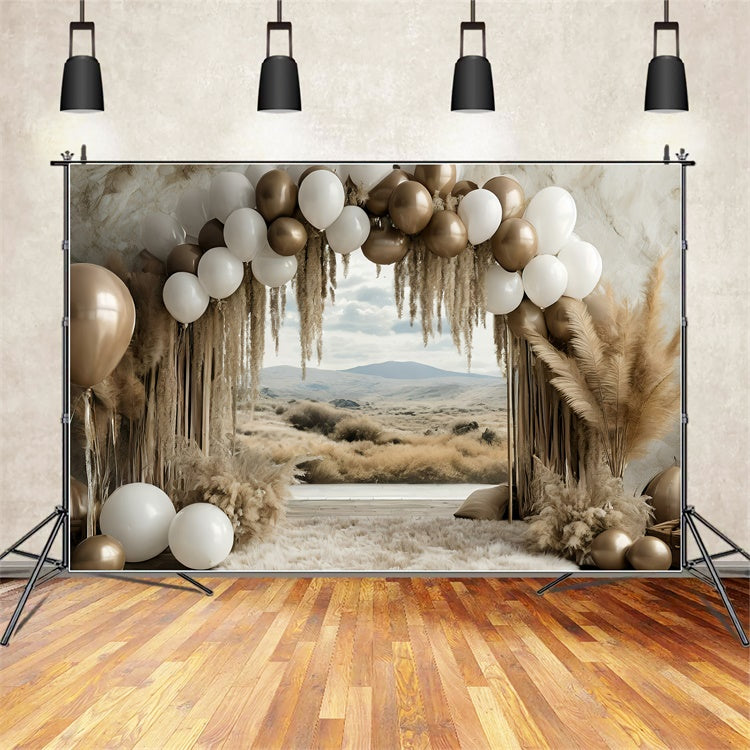 Toile de Fond Boho Arc Pampas Fleurs Photographie GQ2-58