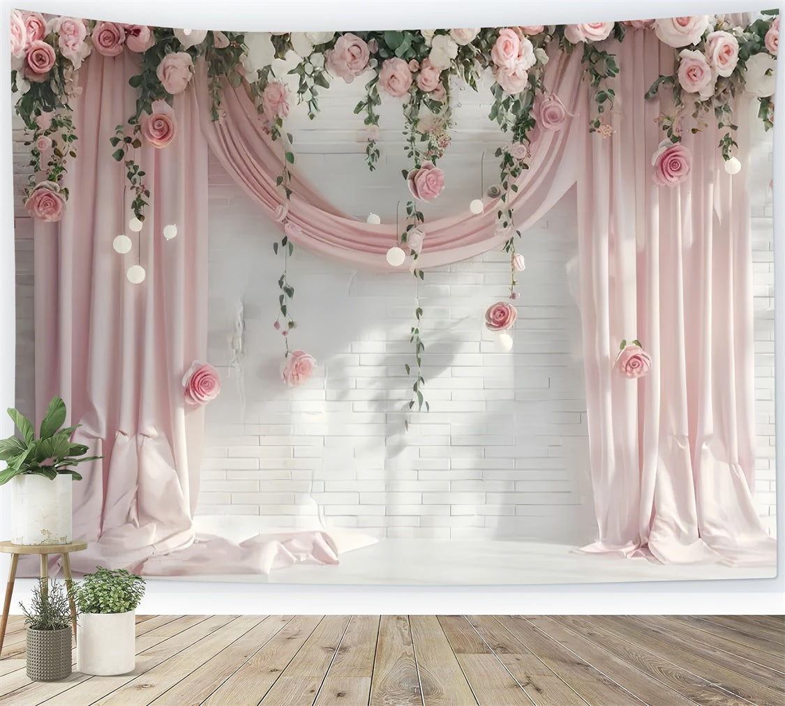 Toiles de Fond pour la Fête des Mères Rideau Floral Rose Pastel GQ2-99