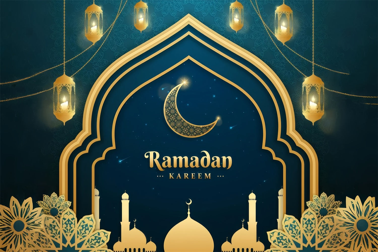 Toile de fond Ramadan Croissant Doré Mosquée Arche GQ3-1