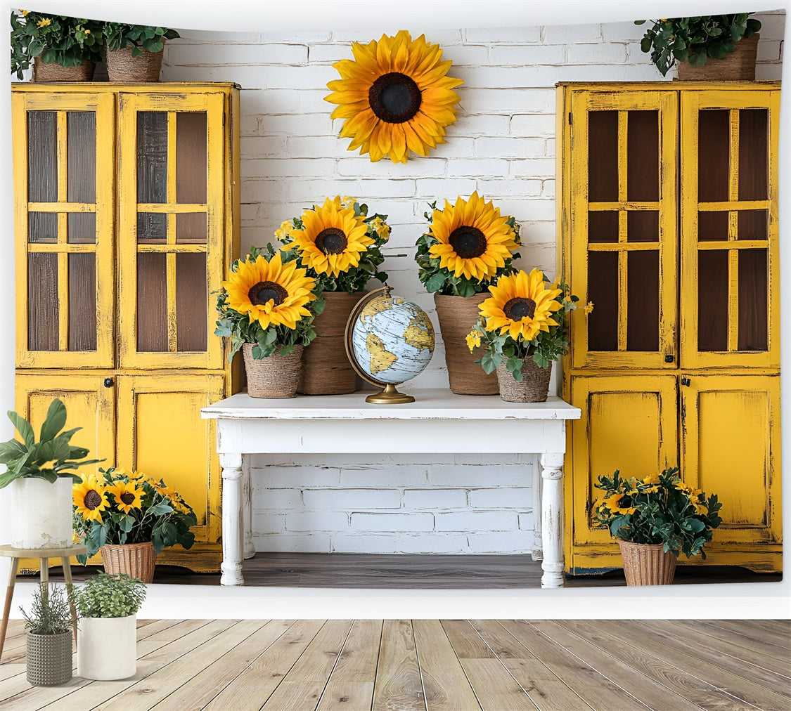 Toile de fond Rentrée des Classes Tournesols Salle de Classe Rustique GQ3-116