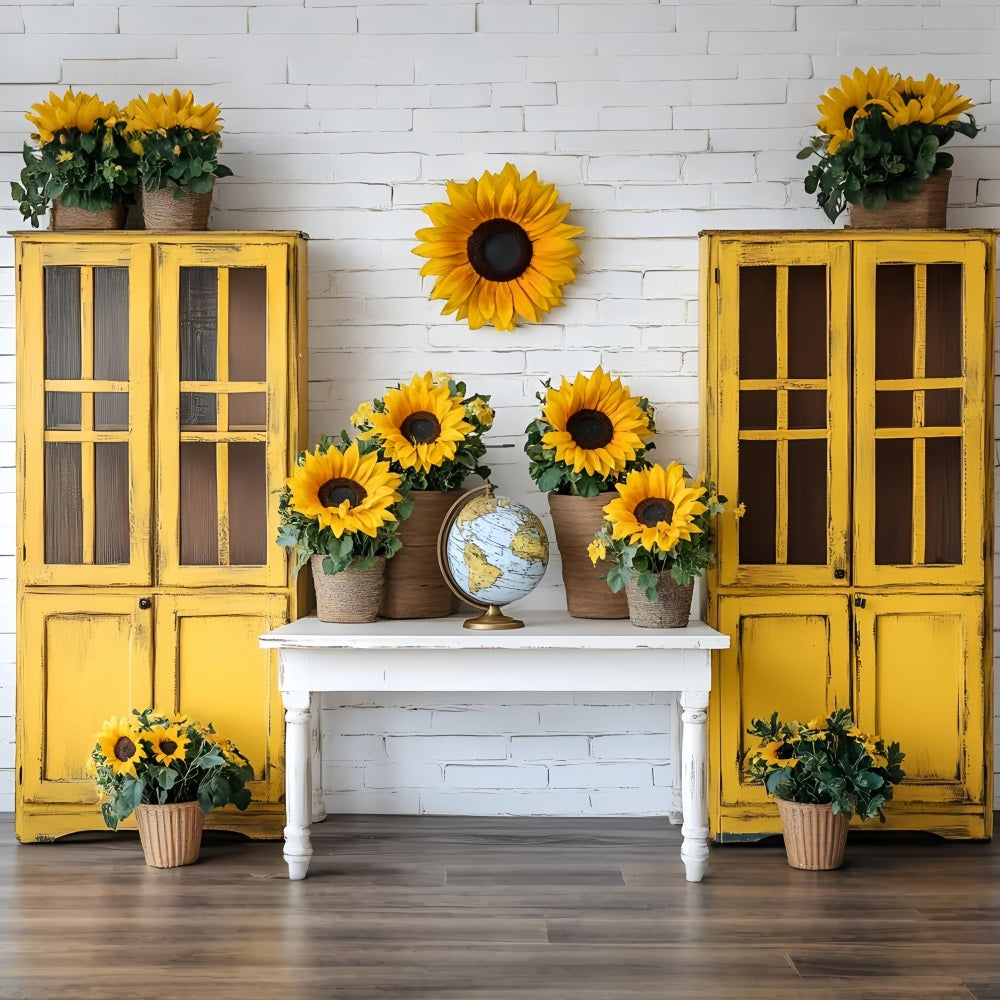 Toile de fond Rentrée des Classes Tournesols Salle de Classe Rustique GQ3-116