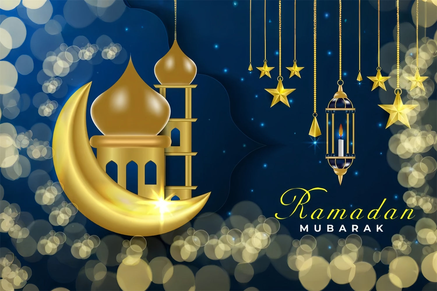 Toile de fond Ramadan Lune Dorée Nuit Étoilée GQ3-13