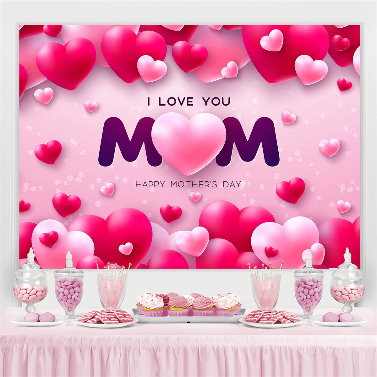 Toile de fond Fête des Mères Personnalisable Ballons Roses Flottants GQ3-154