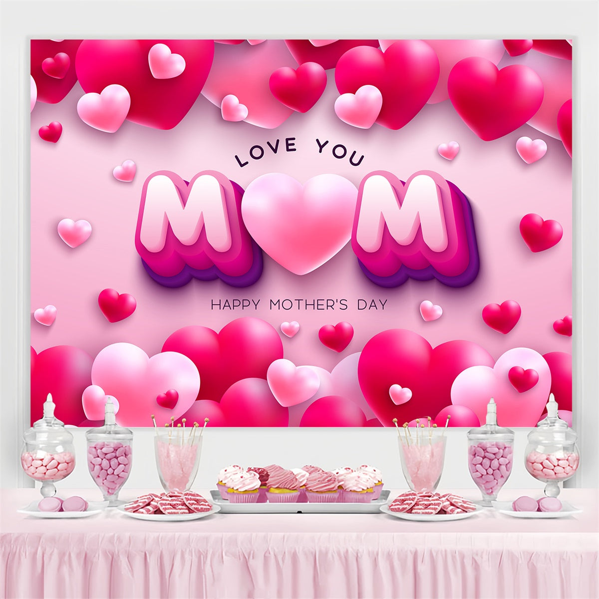 Toile de fond Fête des Mères Personnalisable Ballons d'Amour Roses GQ3-155