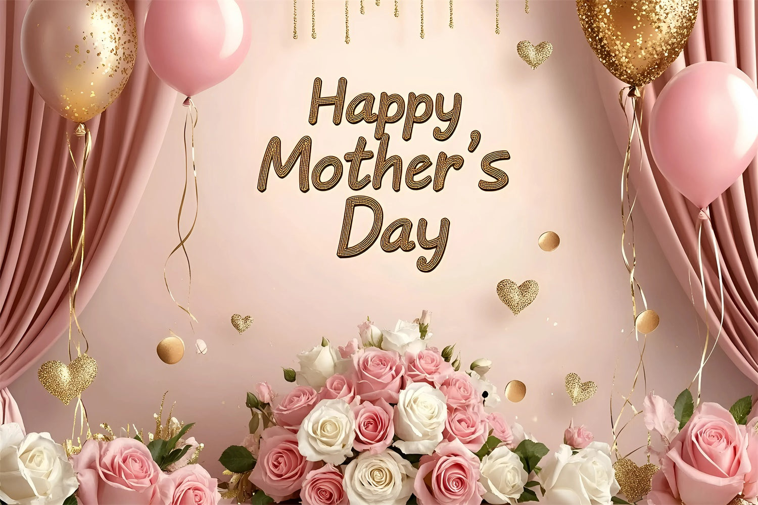Toile de fond Fête des Mères Personnalisable Ballons et Roses Roses GQ3-159