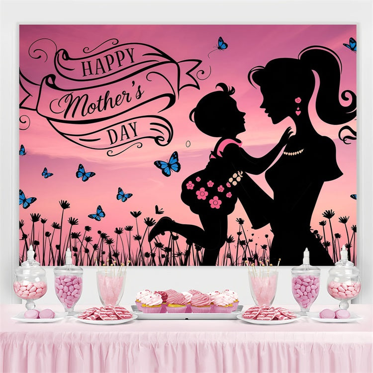 Toile de fond Fête des Mères Personnalisable Papillon Ciel Rose GQ3-172