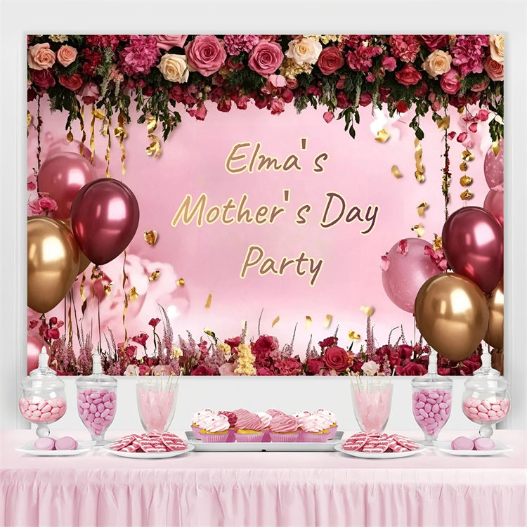 Toile de fond Fête des Mères Personnalisable Ballons Floraux Luxueux GQ3-185
