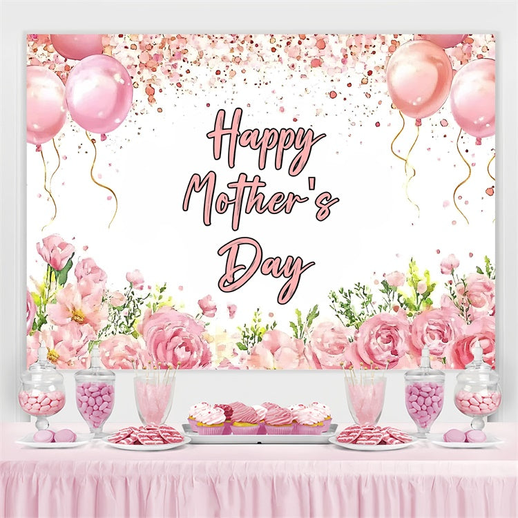 Toile de fond Fête des Mères Personnalisable Ballons et Élégance Florale GQ3-206