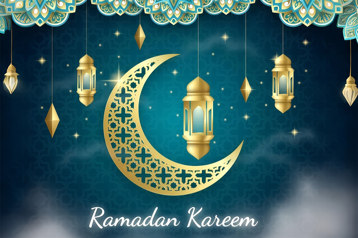 Toile de fond Ramadan Croissant Doré Lanterne GQ3-5