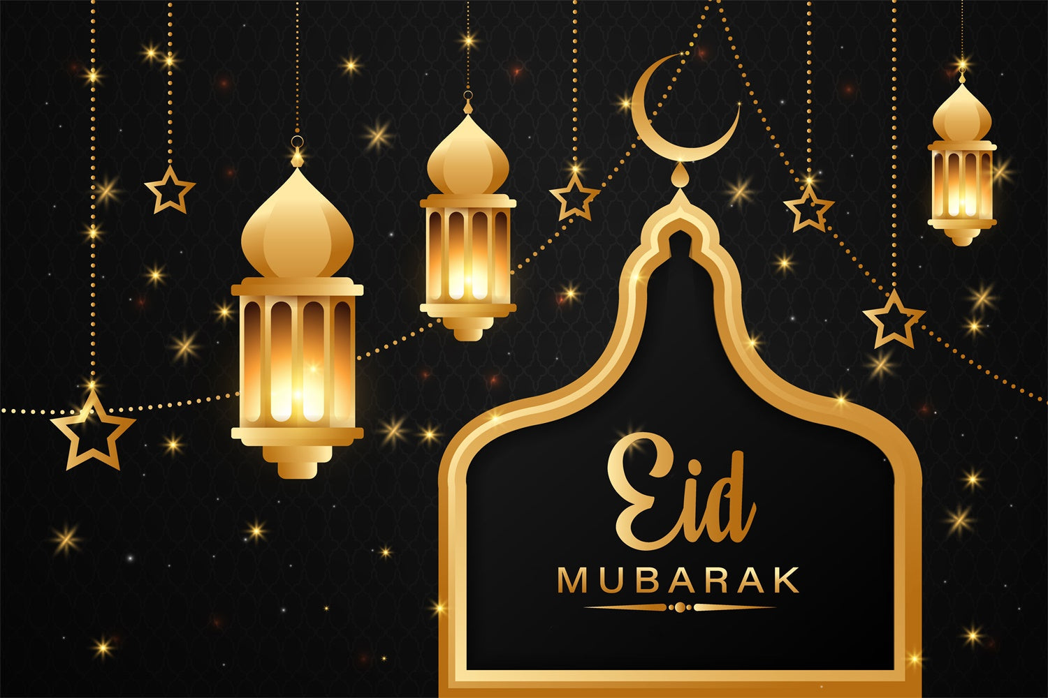 Toile de fond Eid Mubarak Lanternes Dorées Étoilées GQ3-61