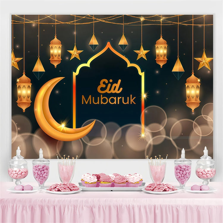 Toile de fond Eid Mubarak Croissant de Lune Lanternes Suspendues GQ3-62
