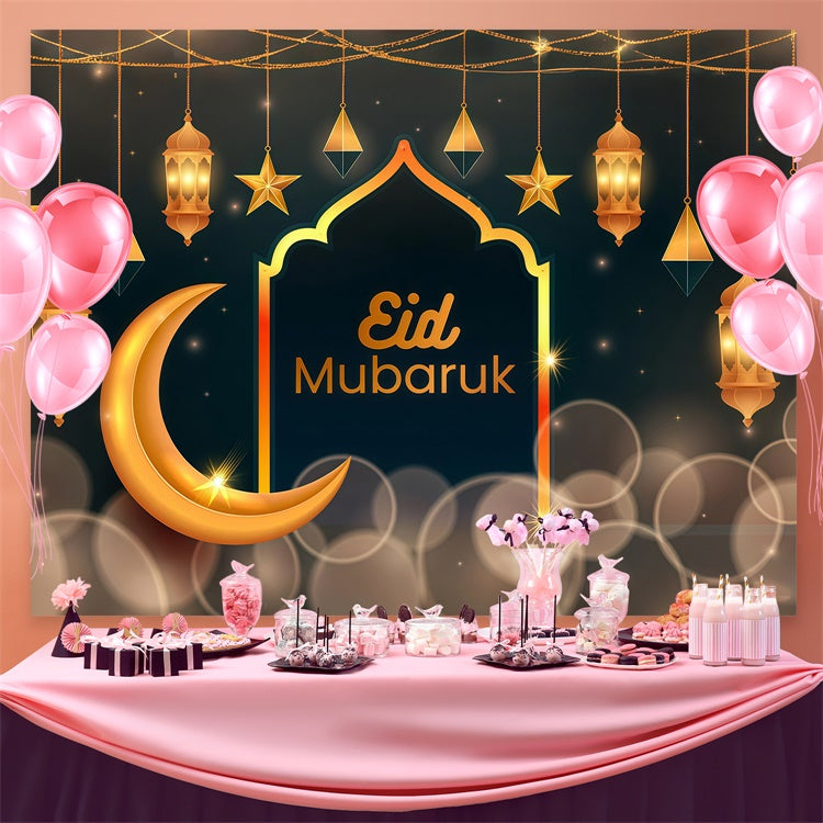 Toile de fond Eid Mubarak Croissant de Lune Lanternes Suspendues GQ3-62
