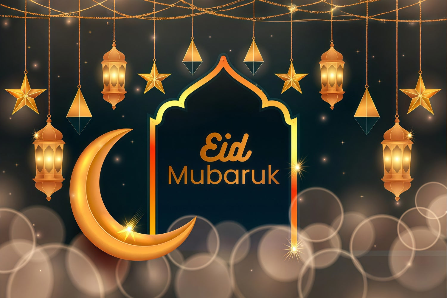 Toile de fond Eid Mubarak Croissant de Lune Lanternes Suspendues GQ3-62