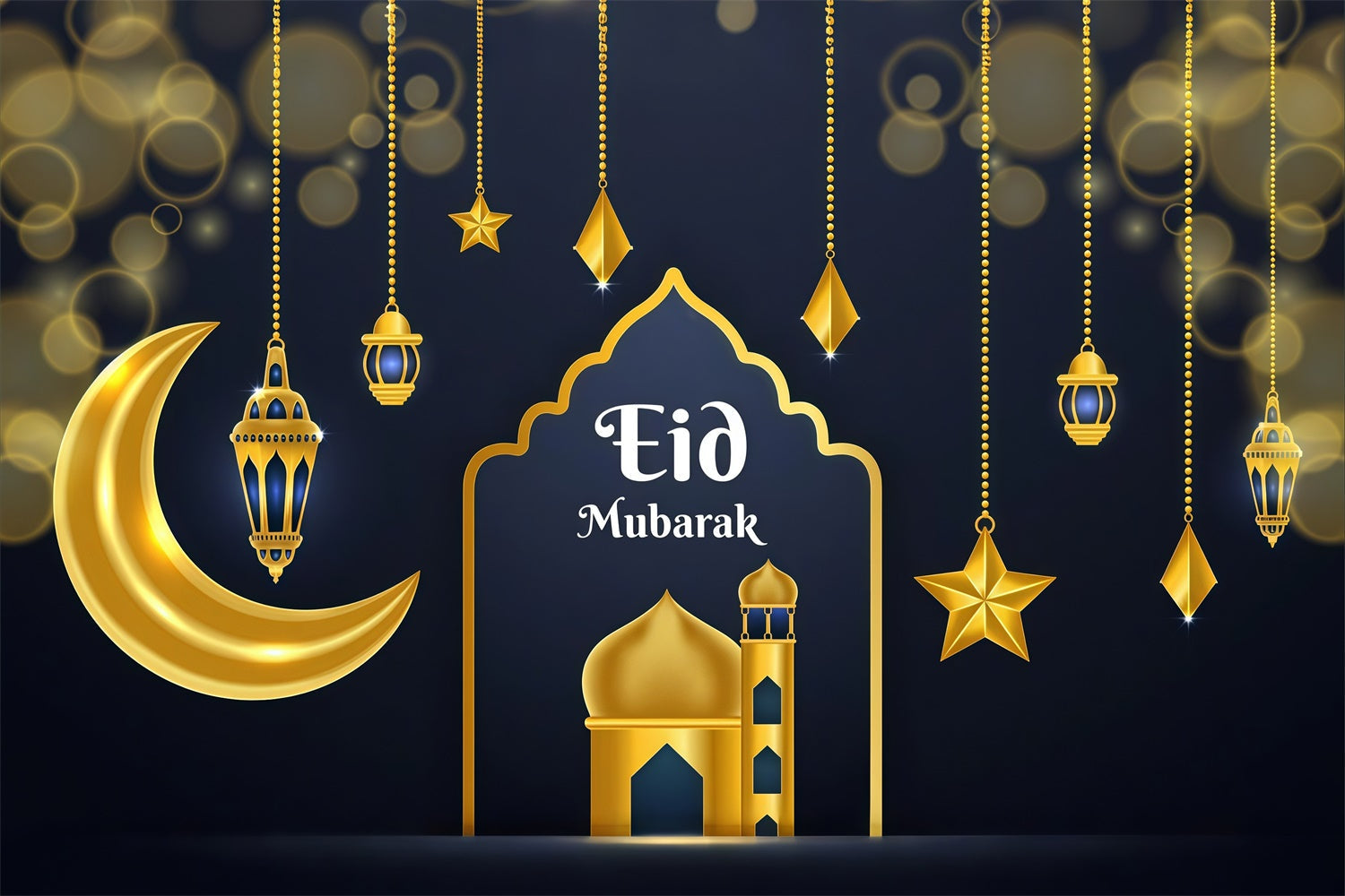 Toile de fond Eid Mubarak Lumières du Croissant Scintillant GQ3-65